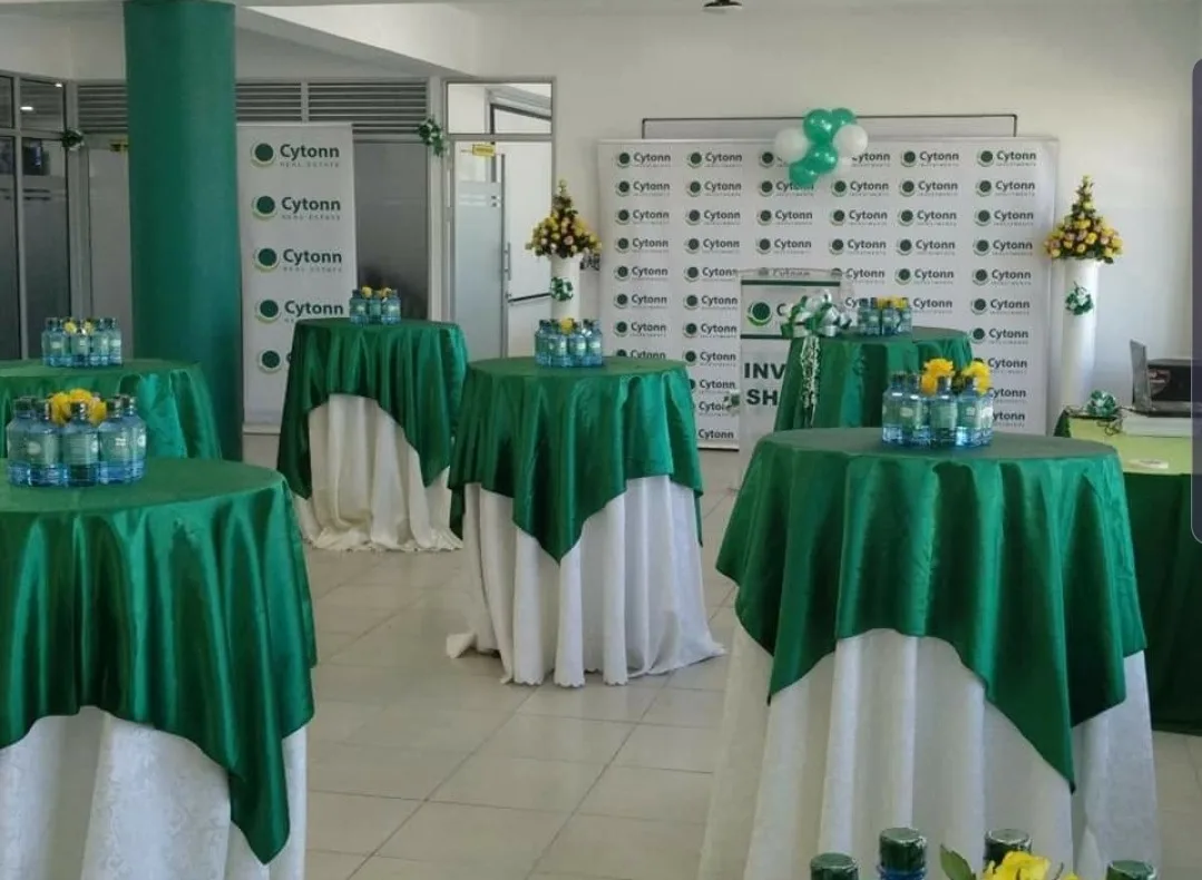 Corporate reception setup and cocktail tables by Ashley's Events