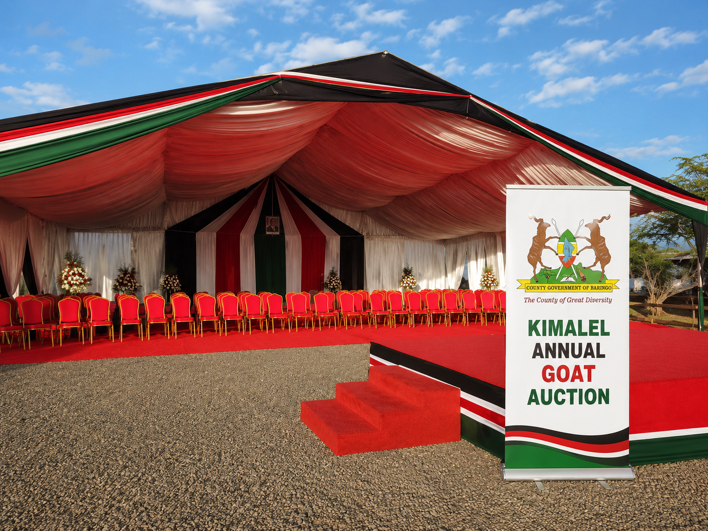 Kimalel Annual Goat Auction tent and stage setup by Ashley’s Events